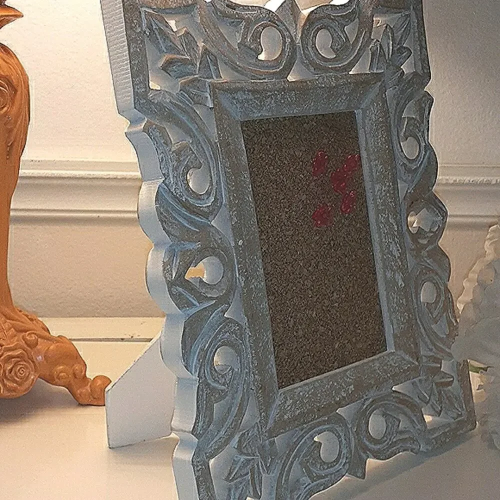 Carved White Wood Picture Frame Desk Mini Bulletin Board Push‎ Pins Office Home